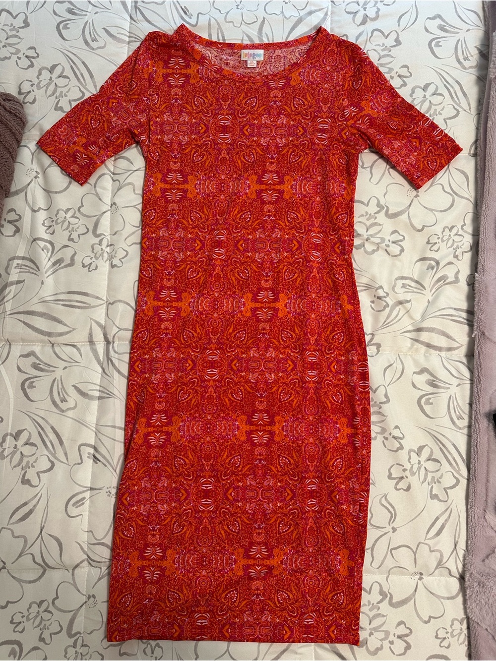 LuLaRoe Red and Orange Patterned Midi Dress
